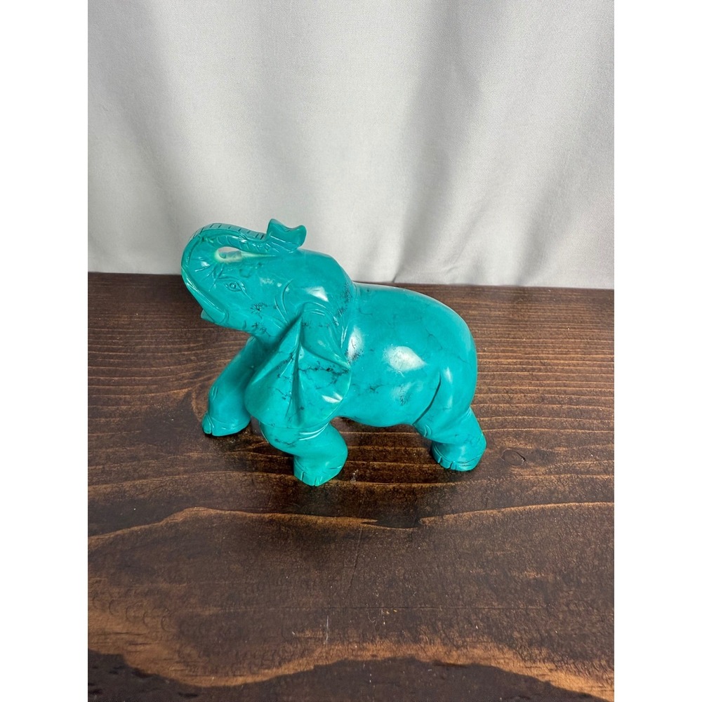 Turquoise Elephant Figurine Statue Home Decor Trunk Up‎ Good Luck Charm